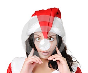 Playful Santa girl squints his eyes