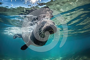 playful seal splashing around in crystal-blue waters