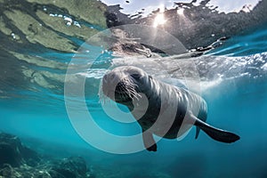 playful seal splashing around in crystal-blue waters