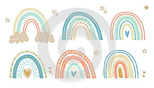 playful set of boho rainbow digital artwork. colorful of bundle rainbow illustrations