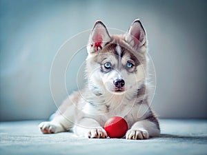 Playful Siberian Husky Puppy Enjoys a Ball A Delightful Stock Photo Capture of a Happy Dogs Energetic Playtime photo