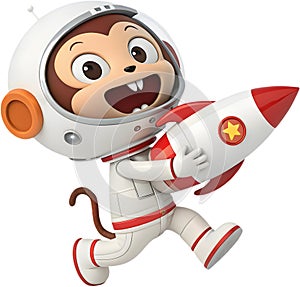 Space monkey astronaut soaring through space on a rocket. photo