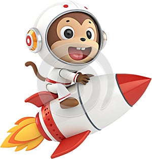 Space monkey astronaut soaring through space on a rocket. photo