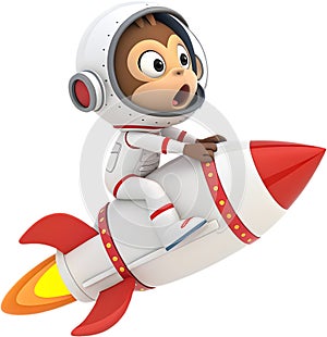 Space monkey astronaut soaring through space on a rocket. photo
