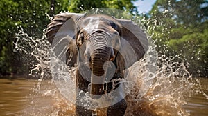 Playful Spray: A Captivating Moment with a Wet Baby Elephant