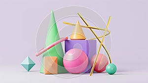 Playful surreal forms in abstract composition 3d rendering image, ai generated