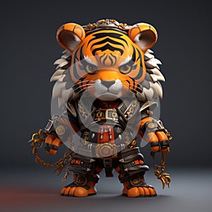 Playful Tiger With Heavy Armor And Chain Gear