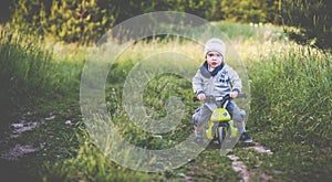 Playful toddler boy in nature