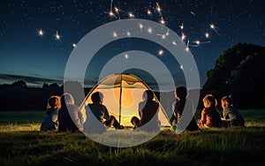 Playful Twilight: The Innocence of Children Playing Near Tents