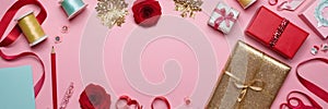 Playful Valentine\'s Day Background with DIY Paper Decorations and Glitter, Generative AI