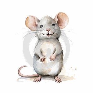 Playful Watercolor Illustration Of A Cute Grey Rat
