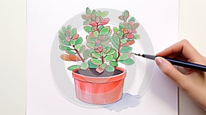 Playful Watercolor Painting Of A Pink Potted Plant