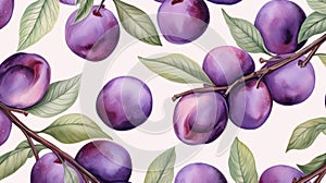 Playful Watercolor Plum Illustration On Branch With Spectacular Backdrops