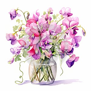 Playful Watercolor Sweet Pea Painting In A Vase