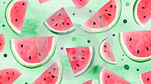 Playful Watermelon And Watercolour Background With Cartoonish Illustrations