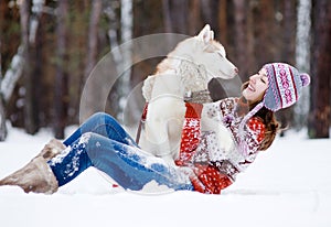 Playful woman with dog
