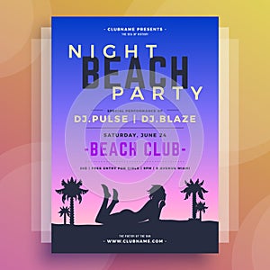 Playful woman silhouette suntan on paradise beach summer party poster template design vector