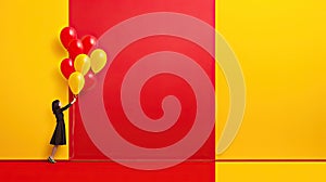 playful yellow background red photo