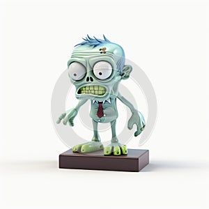 Playful Zombie Figurine On Wooden Base - Photorealistic Rendering