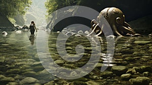 Playfully Intricate Octopus In Water: A Realist Detail By Jessica Rossier