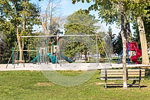 Playgrond in a public park on a sunny fall day