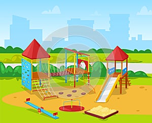 Urban Playing Yard, Playground in City Vector