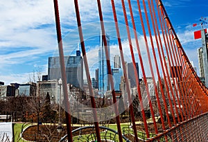 Playground and city of Chicago view skyline