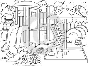 Playground. Coloring book page. Animals cartoon. Coloring page outline of cartoon.