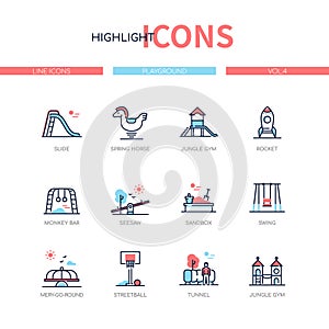 Playground elements - line design style icons set