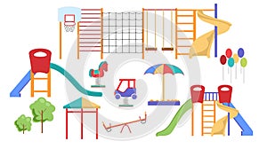 Playground equipment. Play and sports kindergarten playgrounds, outdoor activity.