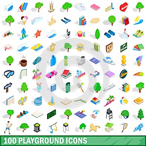 100 playground icons set, isometric 3d style