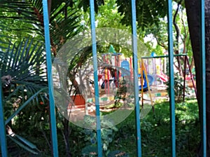 Playground Locked due to COVID-19 in urban residential area