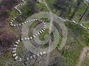 playground obstacle course. jump over snake-shaped concrete arches