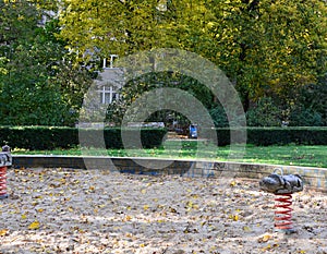 Playground in Park in Autumn in the Neighborhood Friedrichshain , Berlin