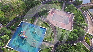 Playground park Drone Ariel view top and tree relax landmark