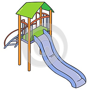 Playground slide with green roof vector illustration