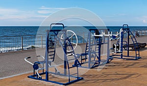 playground with sports equipment on the sea promenade