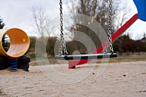 Playground swing set selective focus
