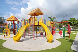 playground with swings, slides, and jungle gyms for children to play on