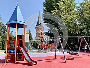 Moscow, Russia, Auust, 18, 2021. Playground in Tagansky Children's Park named after N.N. Pryamikov in Moscow