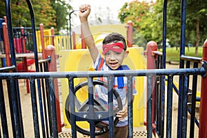 Playground Yard Superhero Freedom Child Boy Concept