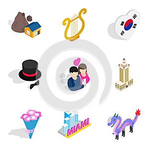 Playhouse icons set, isometric style