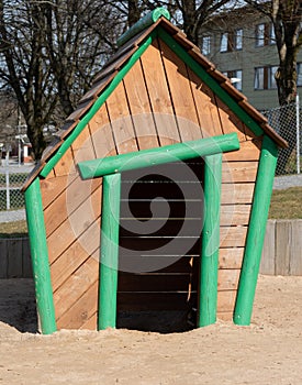 A playhouse made of wood.