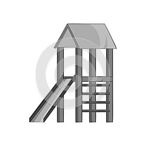 Playhouse with slide icon, black monochrome style