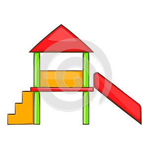 Playhouse with slide icon, cartoon style