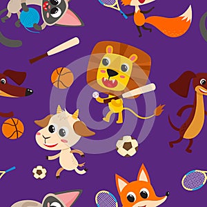 Playing animals with games tools isolated on violet
