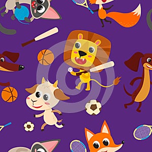 Playing animals with games tools isolated on violet photo