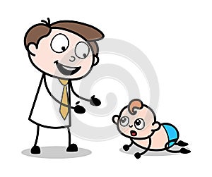 Playing with Baby - Office Businessman Employee Cartoon Vector Illustration