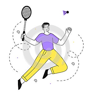 Playing badminton man vector linear