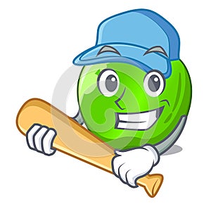 Playing baseball cartoon of big shiny green apple